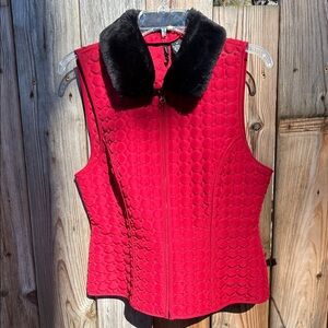 New Directions Red Vest with Black Faux Fur Collar
